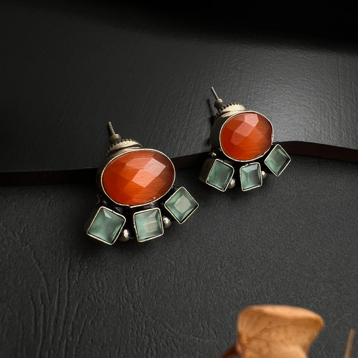 MARA FAUX SILVER HANDMADE BRASS RAW AND RUSTIC MONALISA STUDS/EARRINGS ER432