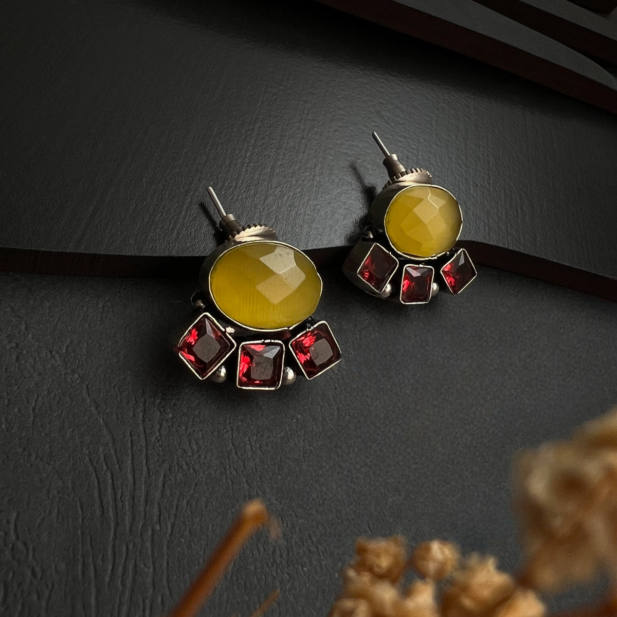 MARA FAUX SILVER HANDMADE BRASS RAW AND RUSTIC MONALISA STUDS/EARRINGS ER432