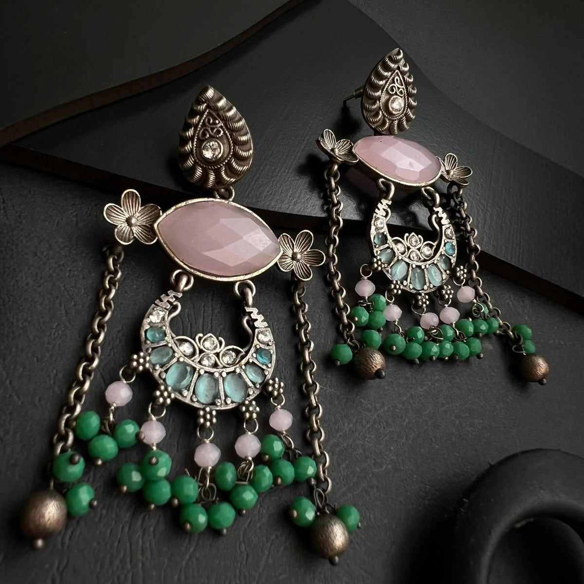 SHIVANA FAUX SILVER HANDMADE BRASS RAW AND RUSTIC EARRINGS ER433