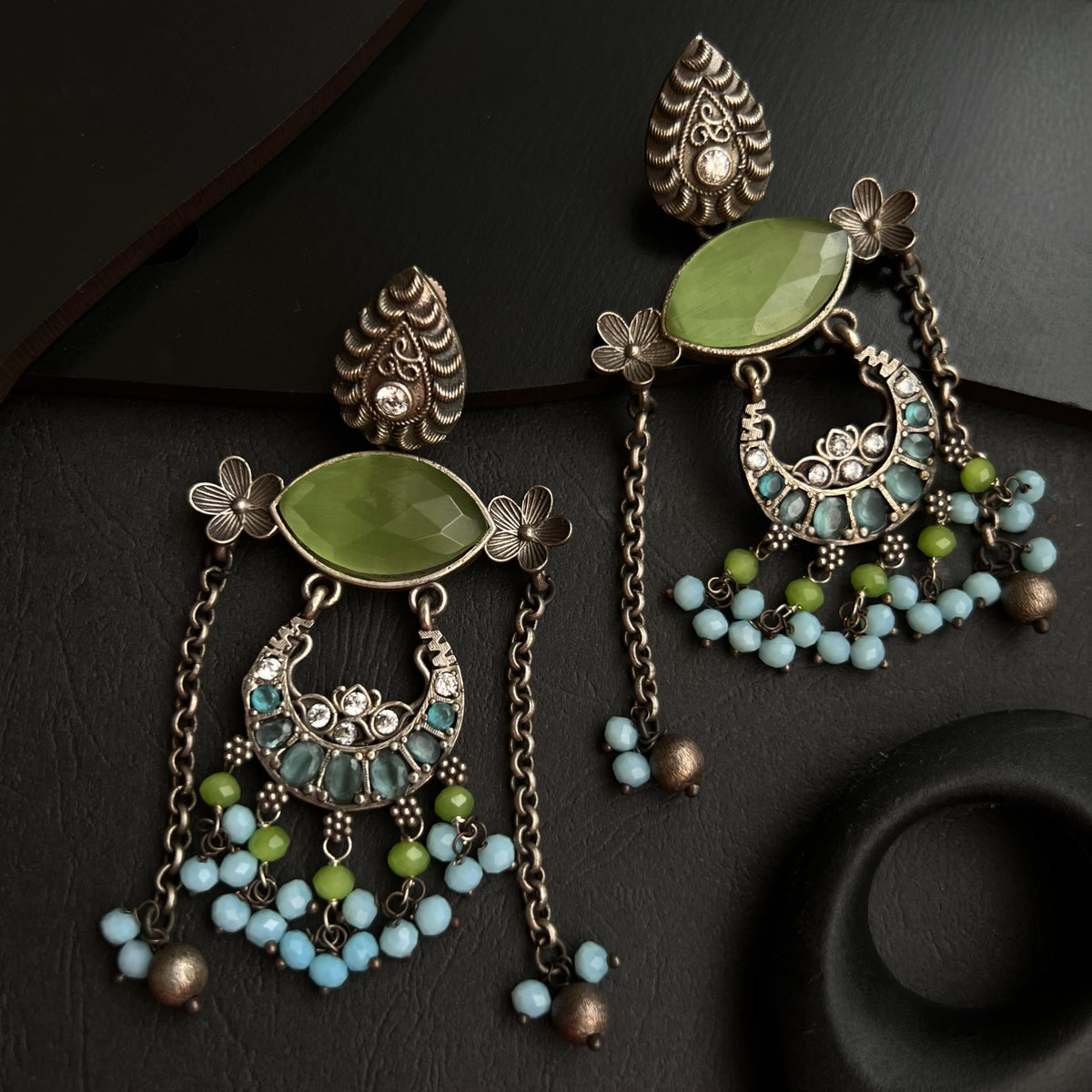 SHIVANA FAUX SILVER HANDMADE BRASS RAW AND RUSTIC EARRINGS ER433