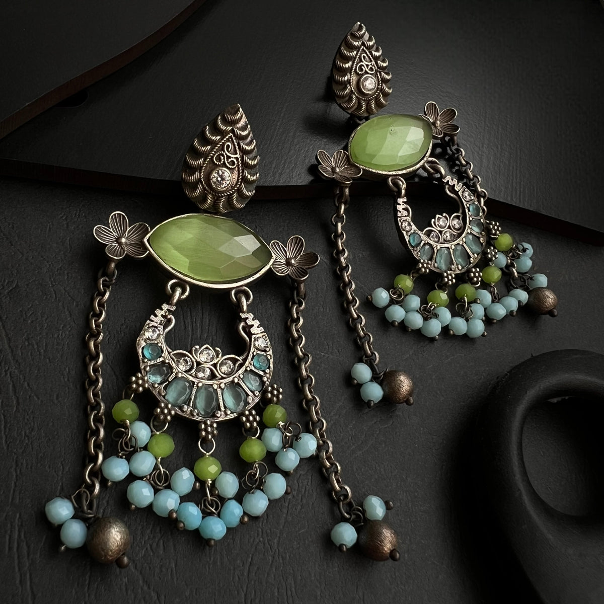 SHIVANA FAUX SILVER HANDMADE BRASS RAW AND RUSTIC EARRINGS ER433