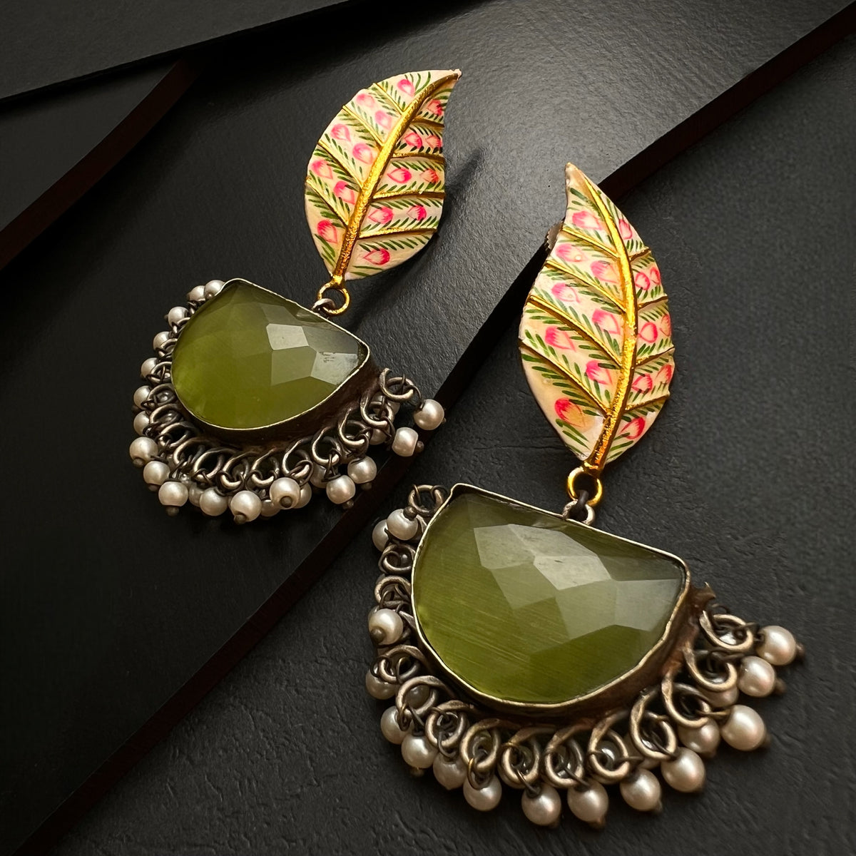 LUCY HAND PAINTED HANDMADE FAUX SILVER RAW AND RUSTIC EARRINGS ER436