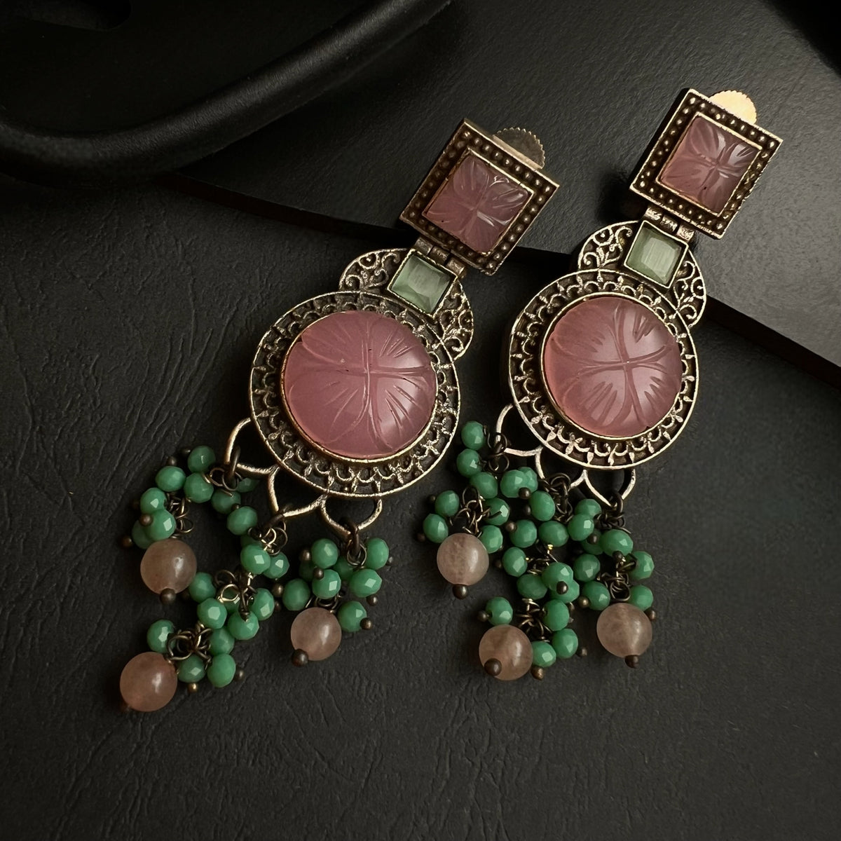 REEMA SILVER LOOK ALIKE RAW AND RUSTIC ANTIQUE SEMI HANDMADE EARRINGS ER437