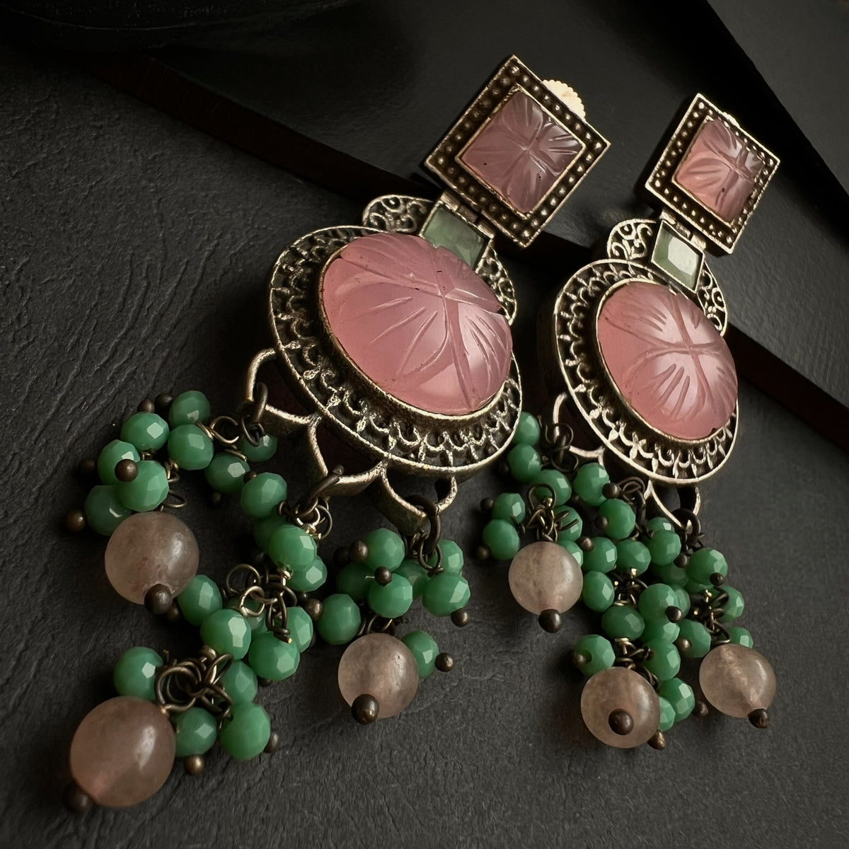 REEMA SILVER LOOK ALIKE RAW AND RUSTIC ANTIQUE SEMI HANDMADE EARRINGS ER437