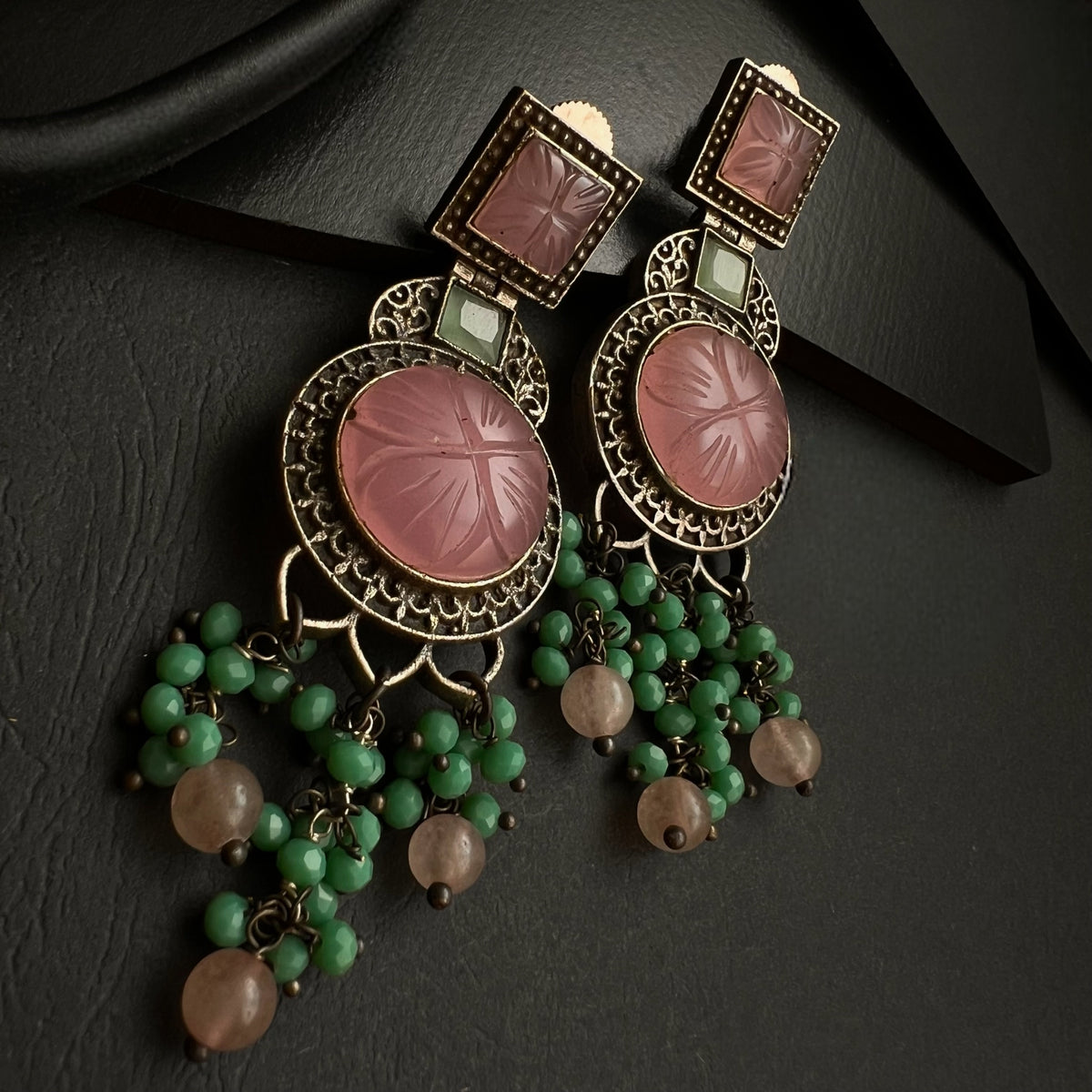 REEMA SILVER LOOK ALIKE RAW AND RUSTIC ANTIQUE SEMI HANDMADE EARRINGS ER437