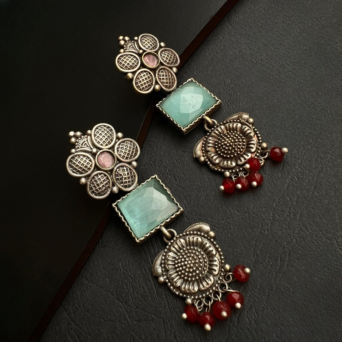 RICHASHI SILVER LOOK ALIKE RAW AND RUSTIC ANTIQUE SEMI HANDMADE EARRINGS ER439