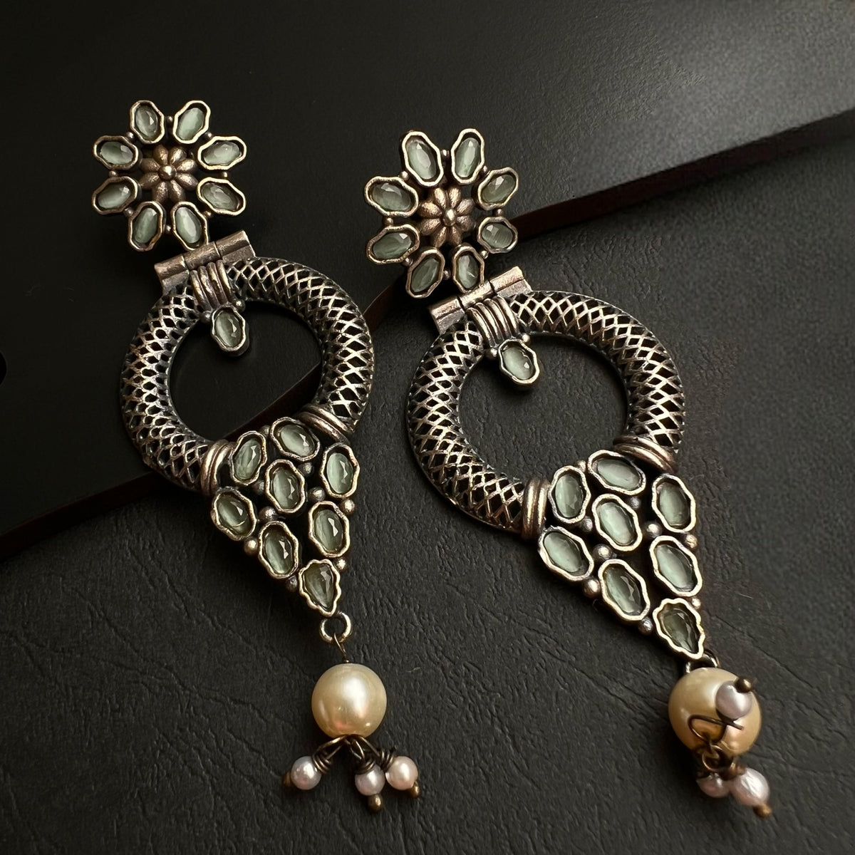 SHINA SILVER LOOK ALIKE RAW AND RUSTIC ANTIQUE SEMI HANDMADE EARRINGS ER441