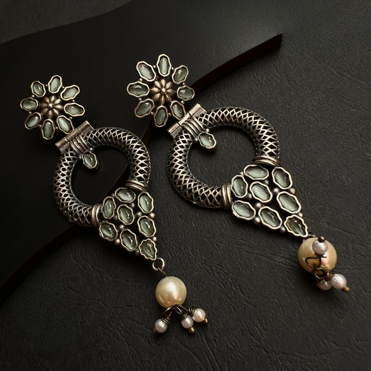 SHINA SILVER LOOK ALIKE RAW AND RUSTIC ANTIQUE SEMI HANDMADE EARRINGS ER441