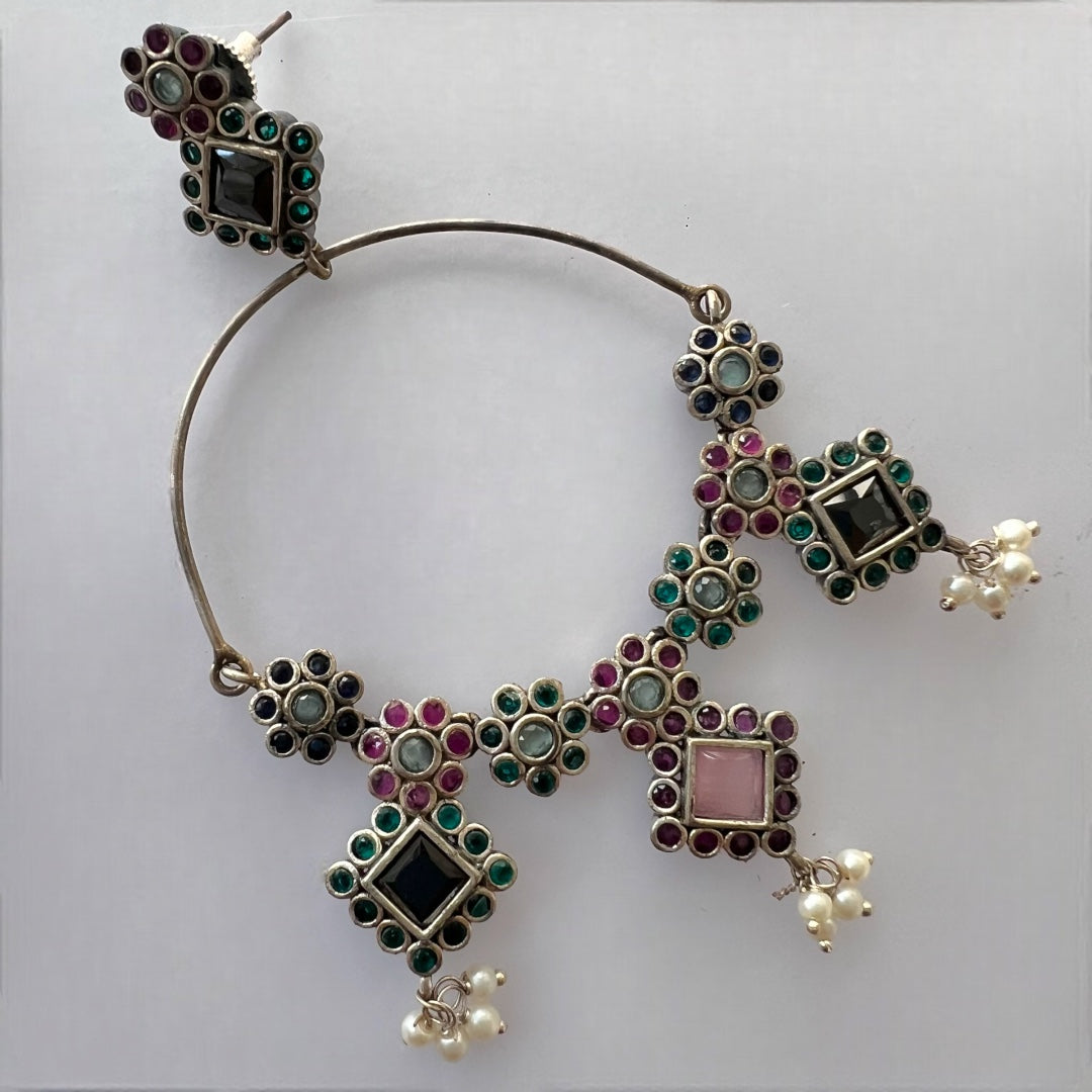 RADIANT ROUNDS SILVER LOOK ALIKE HANDMADE LOOP EARRING ER210