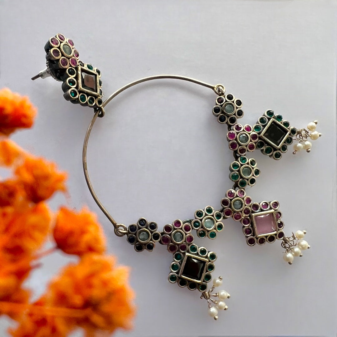 RADIANT ROUNDS SILVER LOOK ALIKE HANDMADE LOOP EARRING ER210