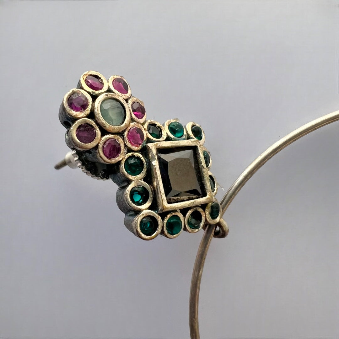 RADIANT ROUNDS SILVER LOOK ALIKE HANDMADE LOOP EARRING ER210