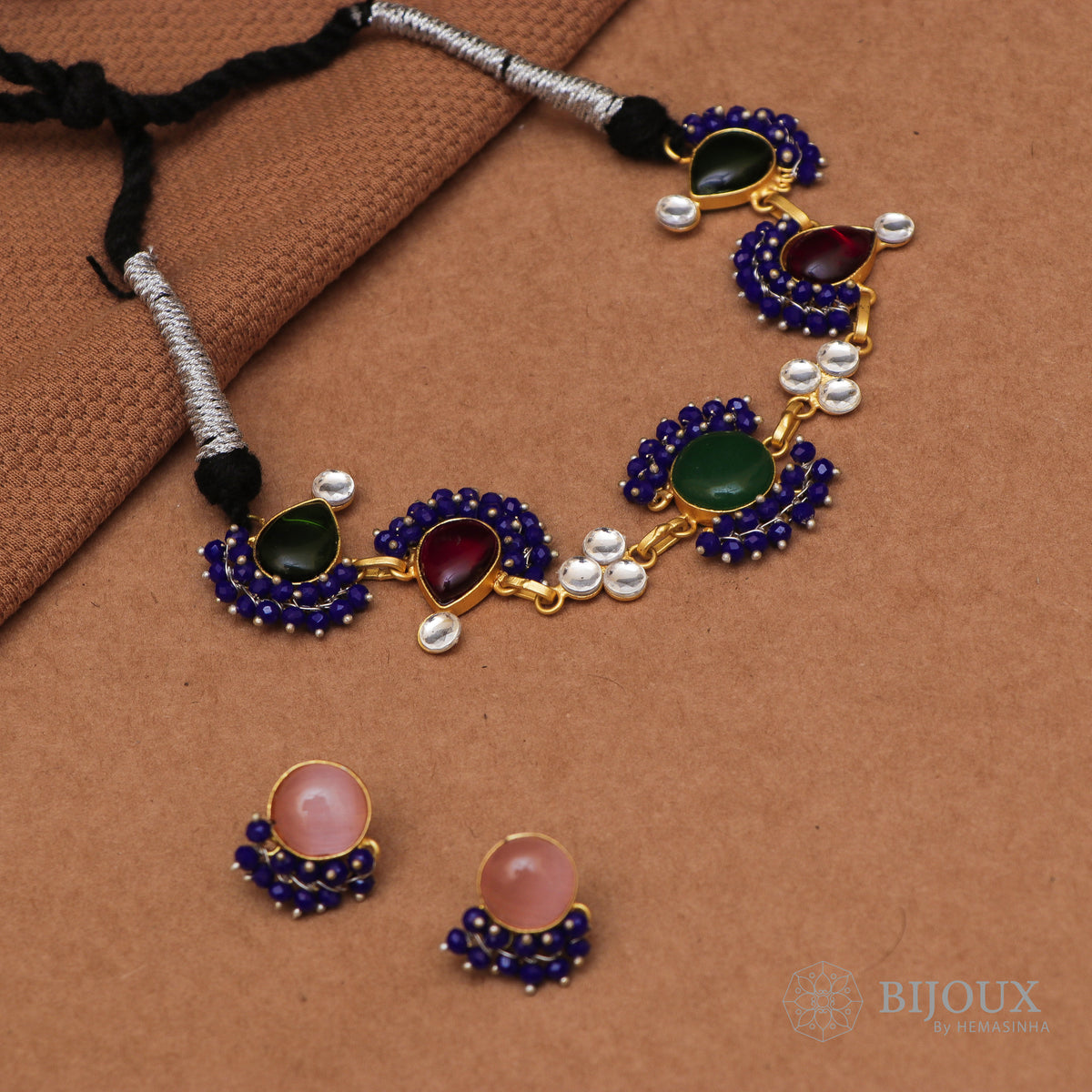 QUEENS BIJOUX HANDMADE MONALISA MINIMALIST CHOKER WITH EARRINGS CH46