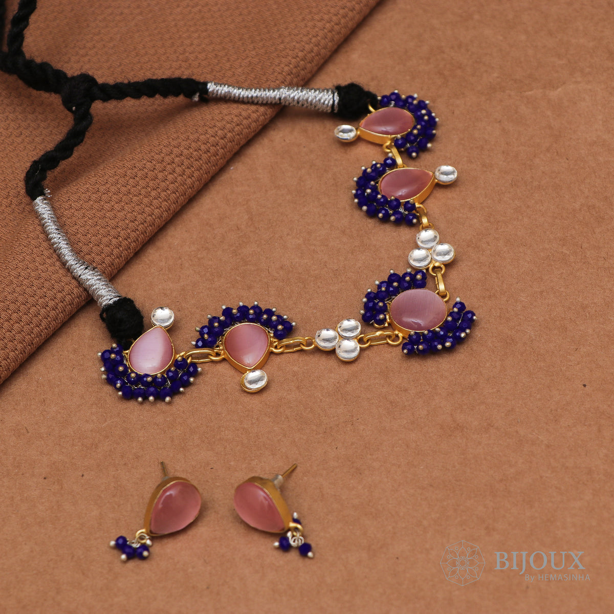 QUEENS BIJOUX HANDMADE MONALISA MINIMALIST CHOKER WITH EARRINGS CH46