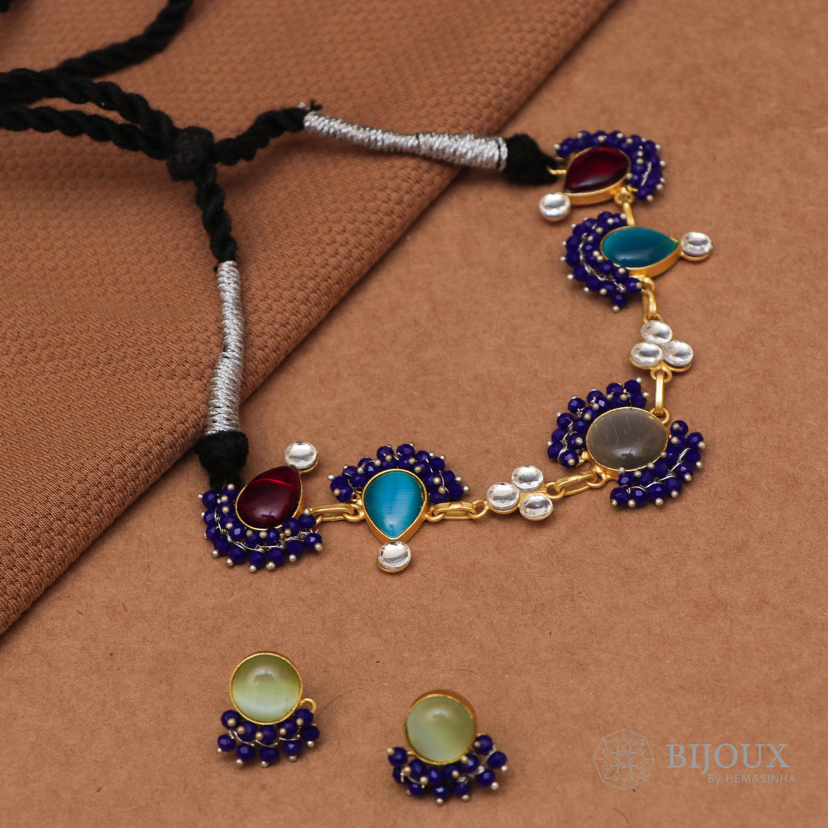 QUEENS BIJOUX HANDMADE MONALISA MINIMALIST CHOKER WITH EARRINGS CH46