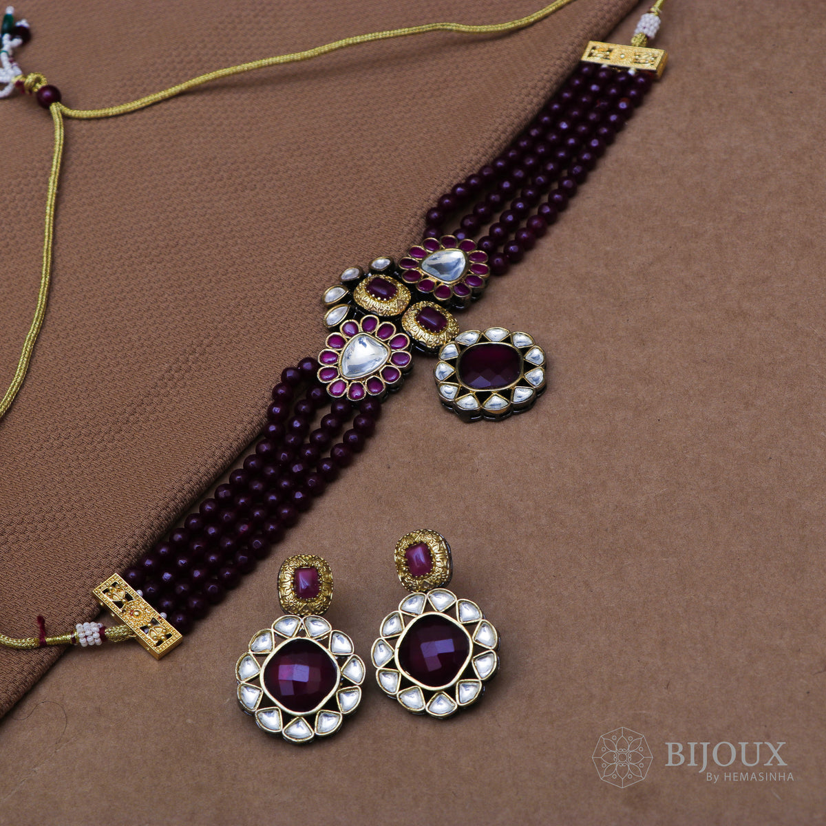 KEZIA POLKY STONE SEMI HANDMADE CHOKER WITH EARRINGS CH102