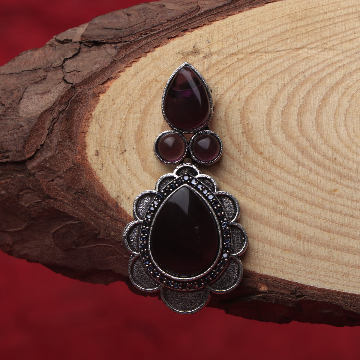 PETAL CRESENT SEMI HANDMADE  OXIDISED EARRING ER137