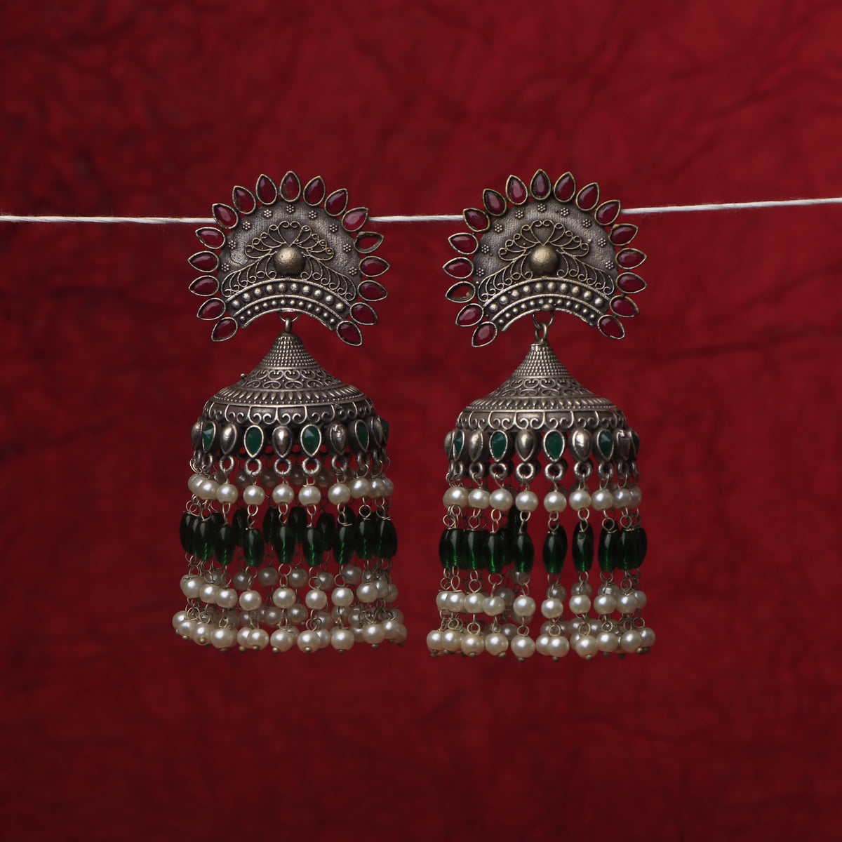 NINIKA SILVER LOOK ALIKE JUMBO SEMI HANDMADE JHUMKA ER189