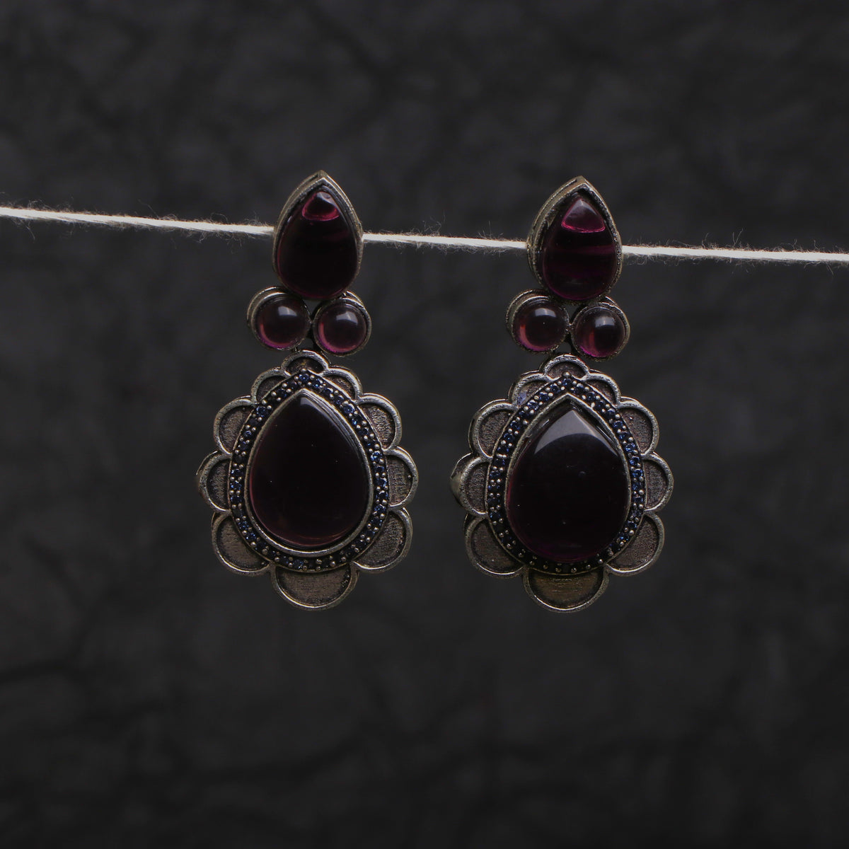 PETAL CRESENT SEMI HANDMADE  OXIDISED EARRING ER137