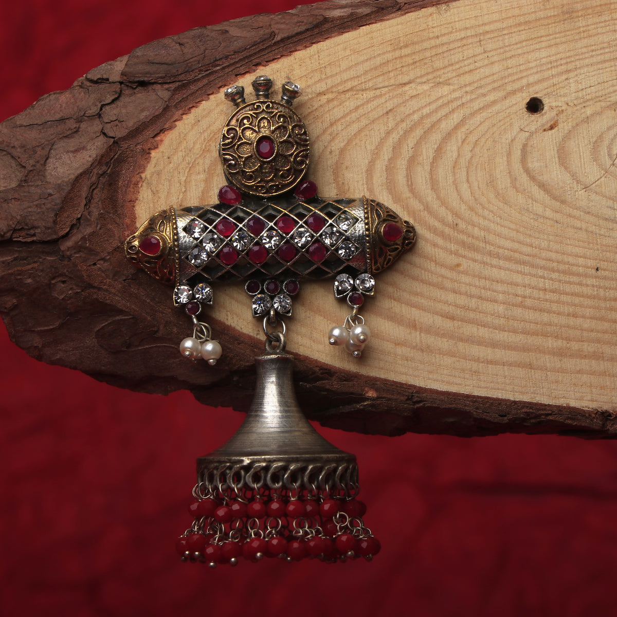 RINADHO SILVER LOOK ALIKE SEMI HANDMADE JHUMKA ER184