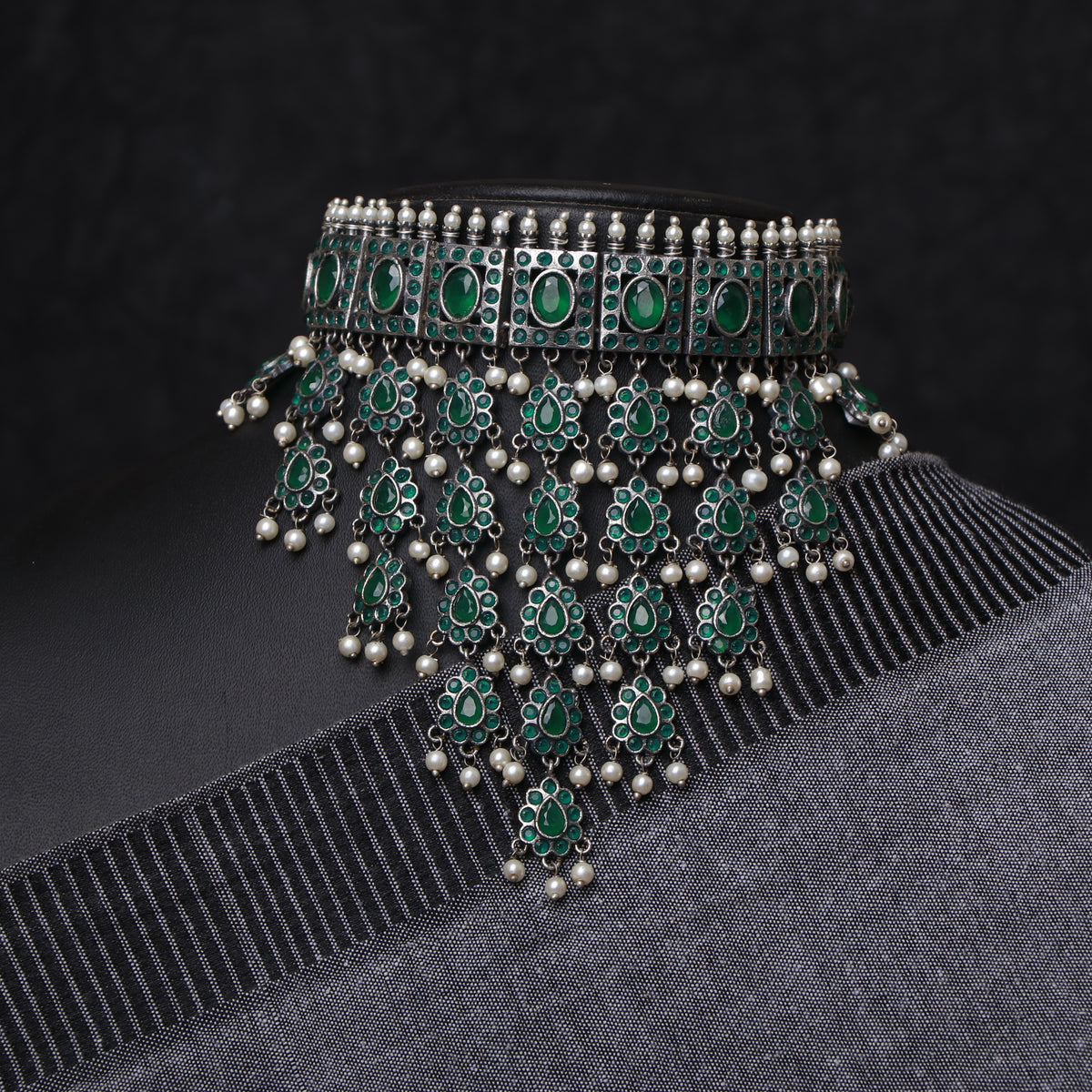 LIDA BIJOUX PREMIUM RUSTIC FINISH SEMI HANDMADE CHOKER WITH EARRINGS CH90