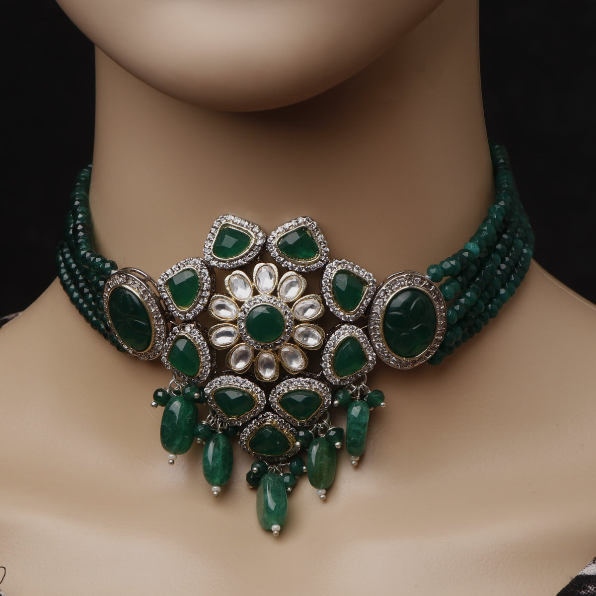 MILA BIJOUX POLKI AND ONEX BEADS HANDMADE CHOKER WITH EARRINGS CH107