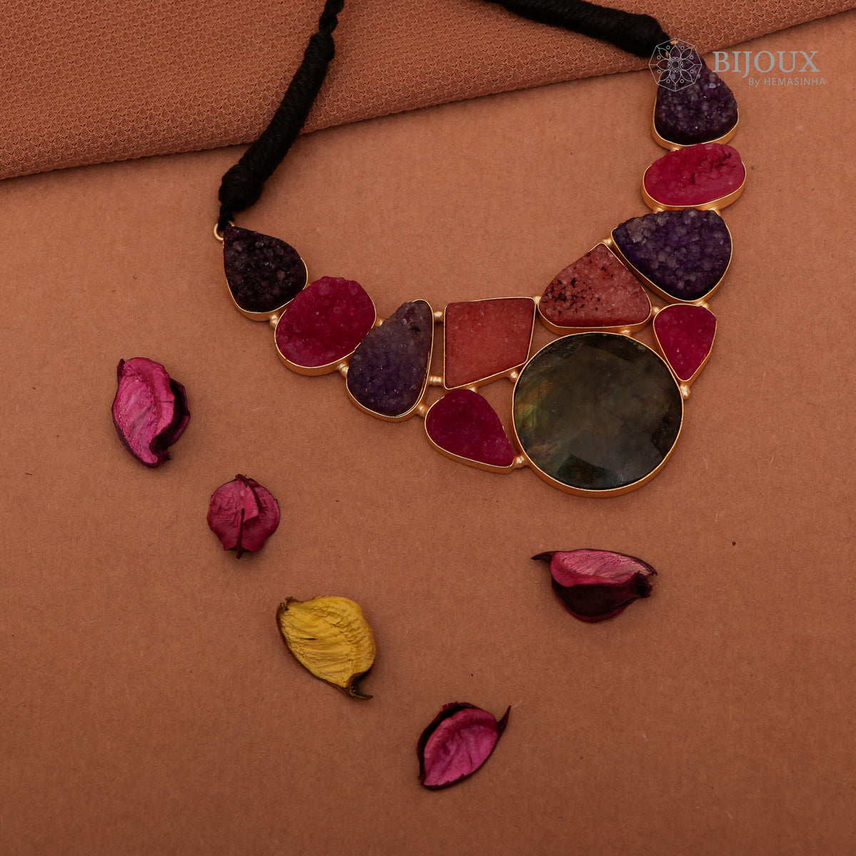 NIRAVYA RAW STONE HANDMADE GOLD TONED RUSTIC FINISH NECKLACE NL88