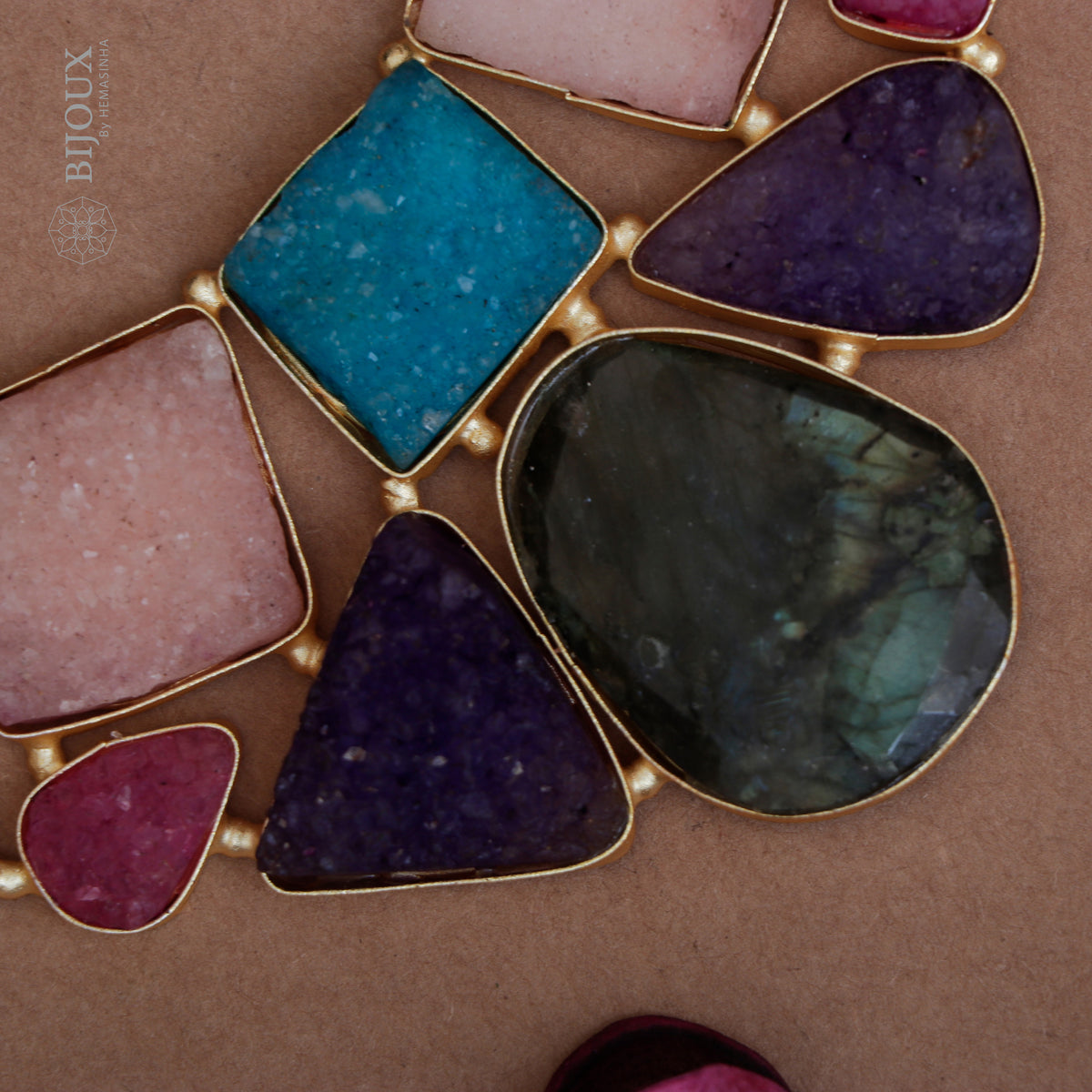 NIRAVYA RAW STONE HANDMADE GOLD TONED RUSTIC FINISH NECKLACE NL88