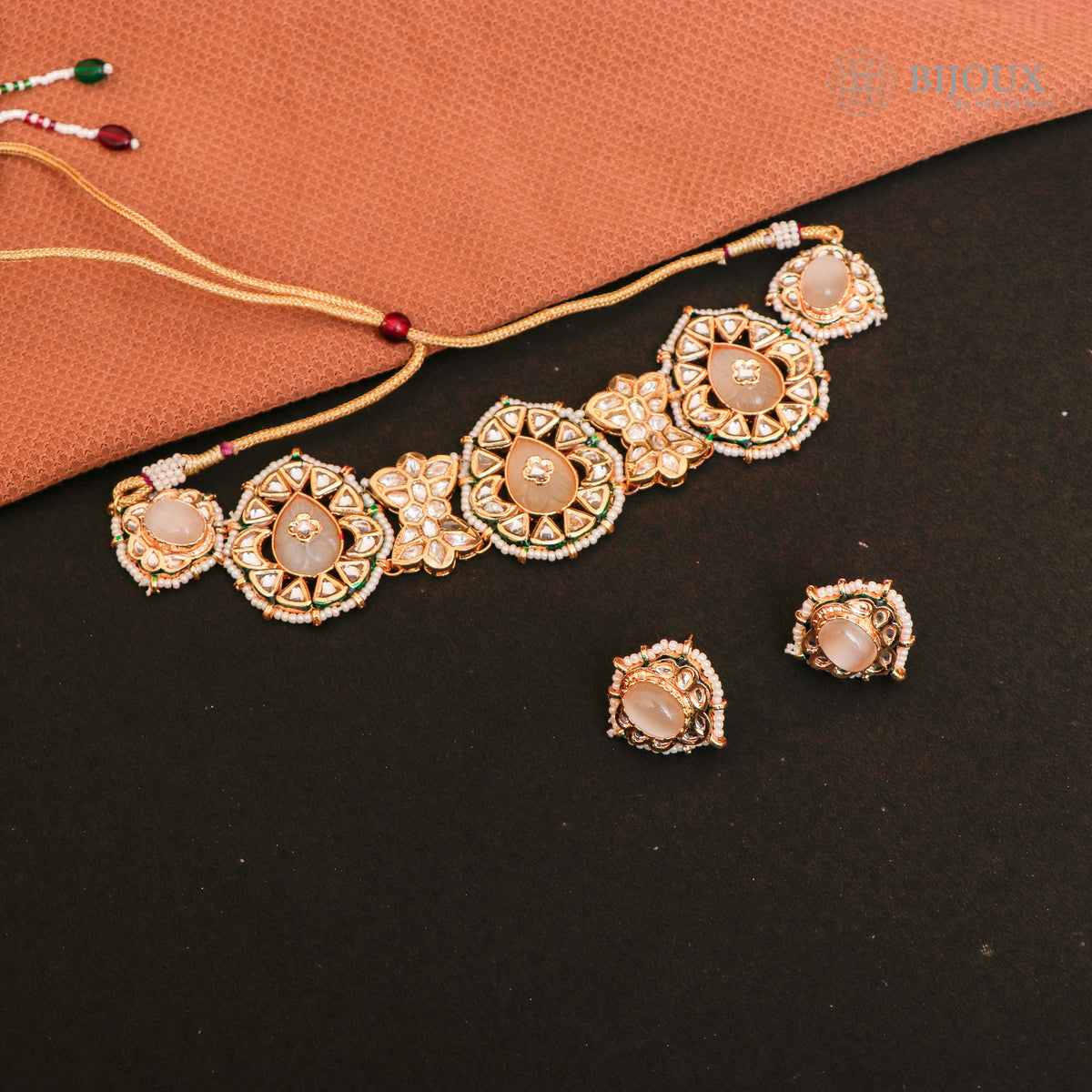 RYLEE BIJOUX PREMIUM KUNDAN SEMI HANDMADE CHOKER WITH EARRINGS CH207