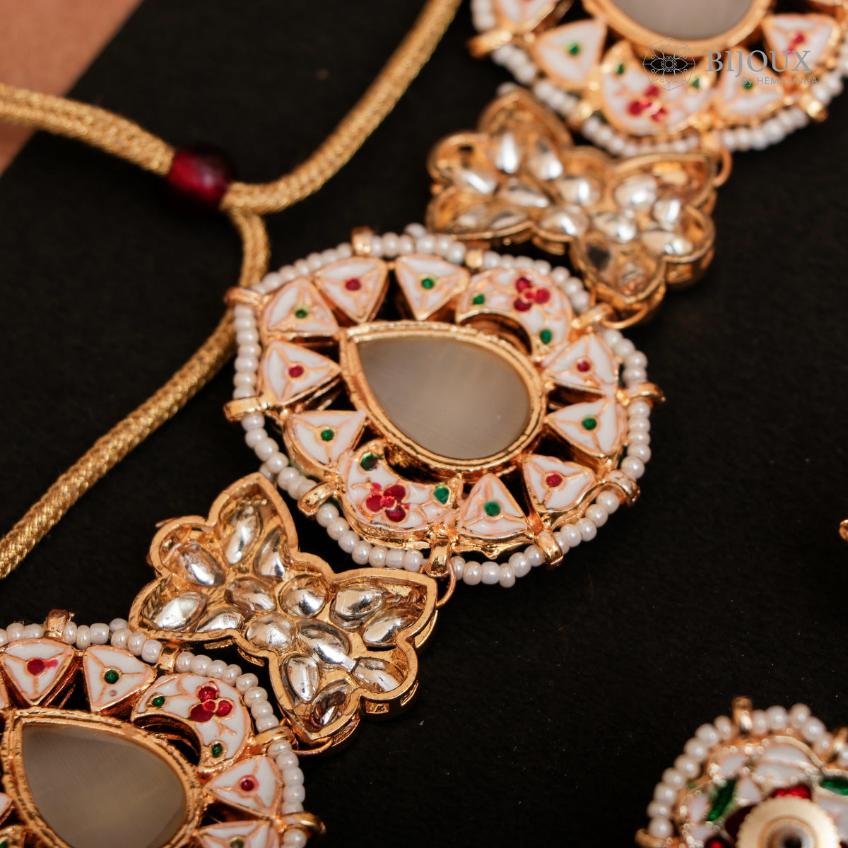 RYLEE BIJOUX PREMIUM KUNDAN SEMI HANDMADE CHOKER WITH EARRINGS CH207