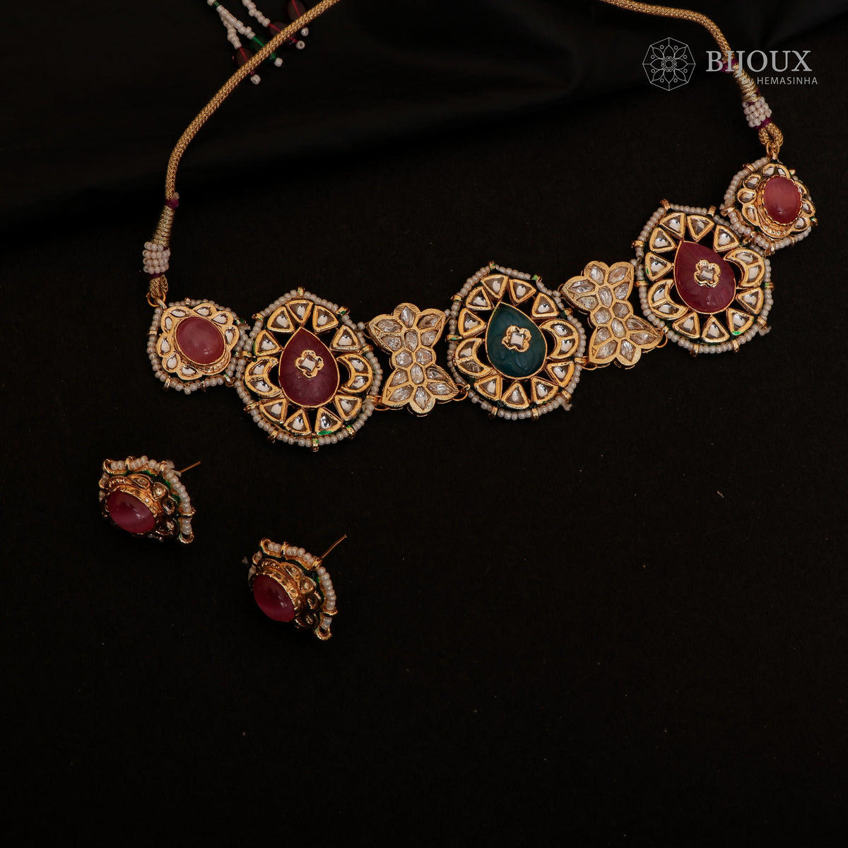 RYLEE BIJOUX PREMIUM KUNDAN SEMI HANDMADE CHOKER WITH EARRINGS CH207