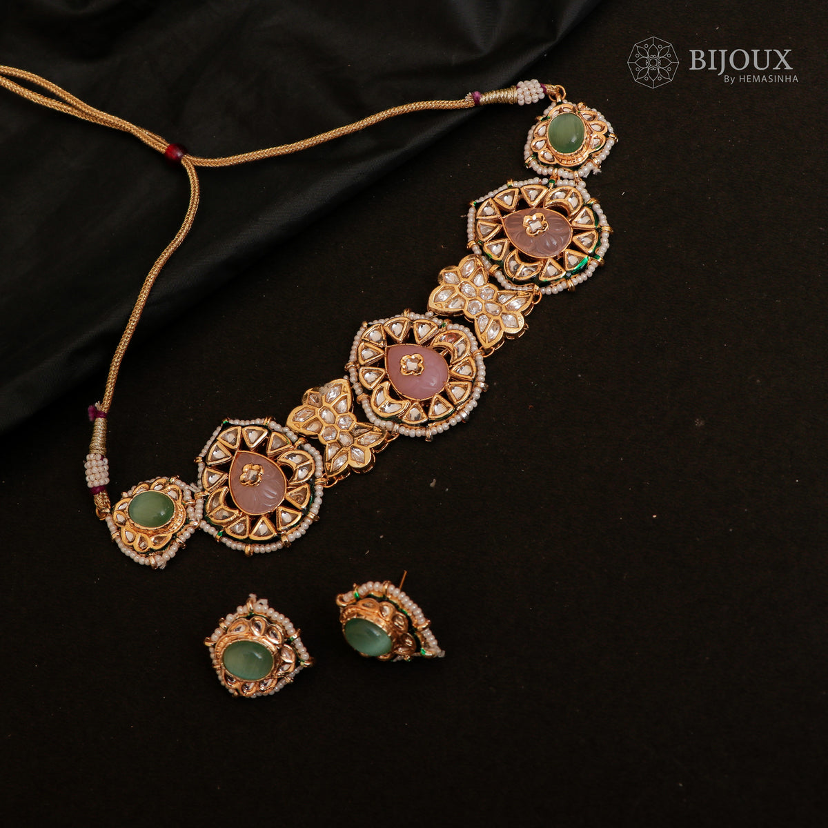 RYLEE BIJOUX PREMIUM KUNDAN SEMI HANDMADE CHOKER WITH EARRINGS CH207