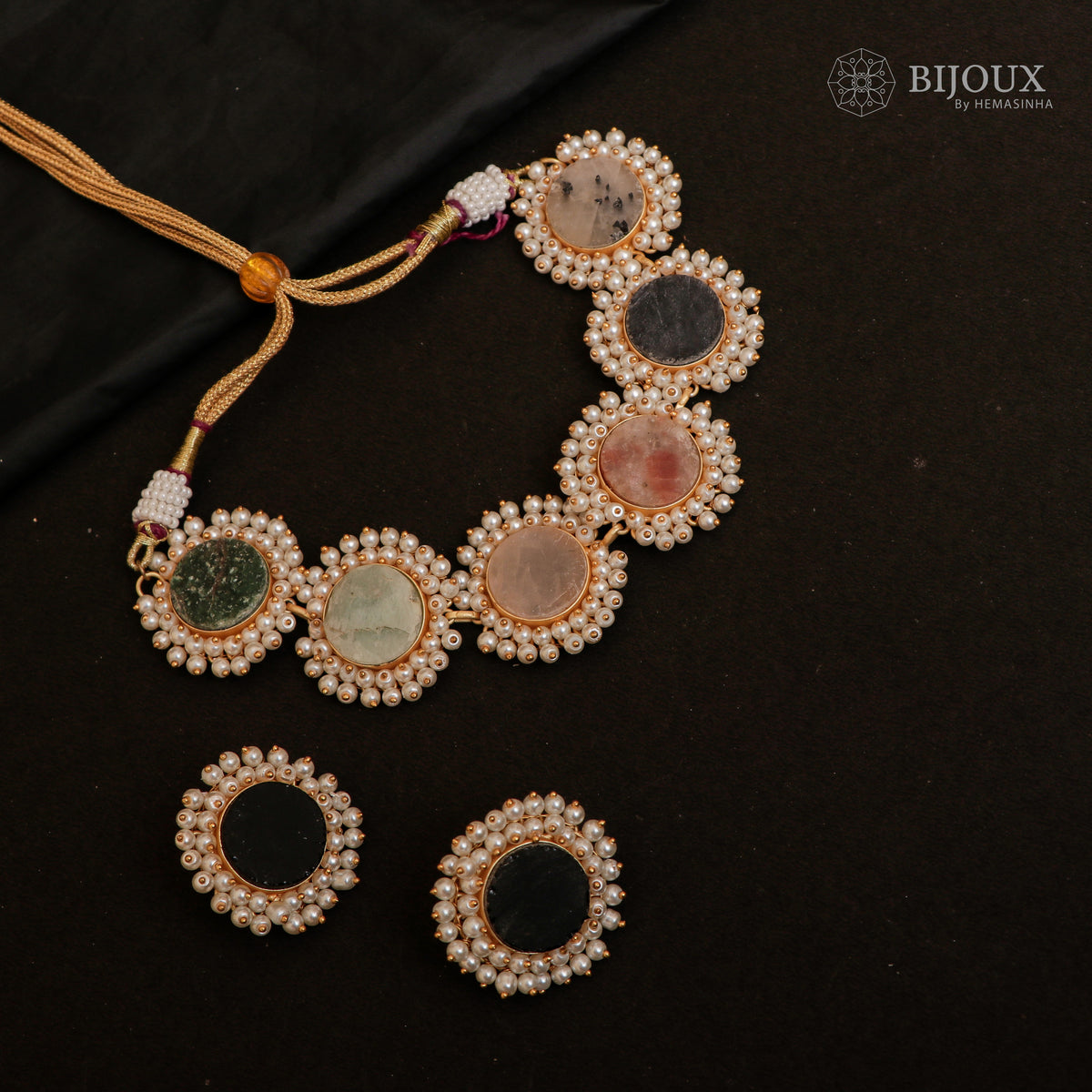 CORA RAW STONE PEARL WORK HANDMADE CHOKER WITH EARRINGS CH206