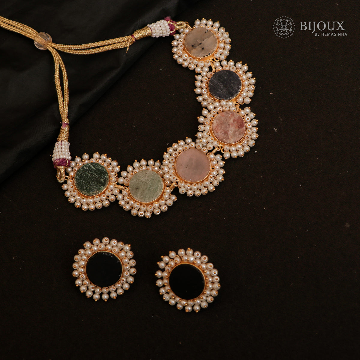 CORA RAW STONE PEARL WORK HANDMADE CHOKER WITH EARRINGS CH206