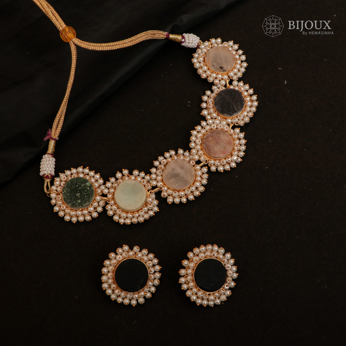 CORA RAW STONE PEARL WORK HANDMADE CHOKER WITH EARRINGS CH206