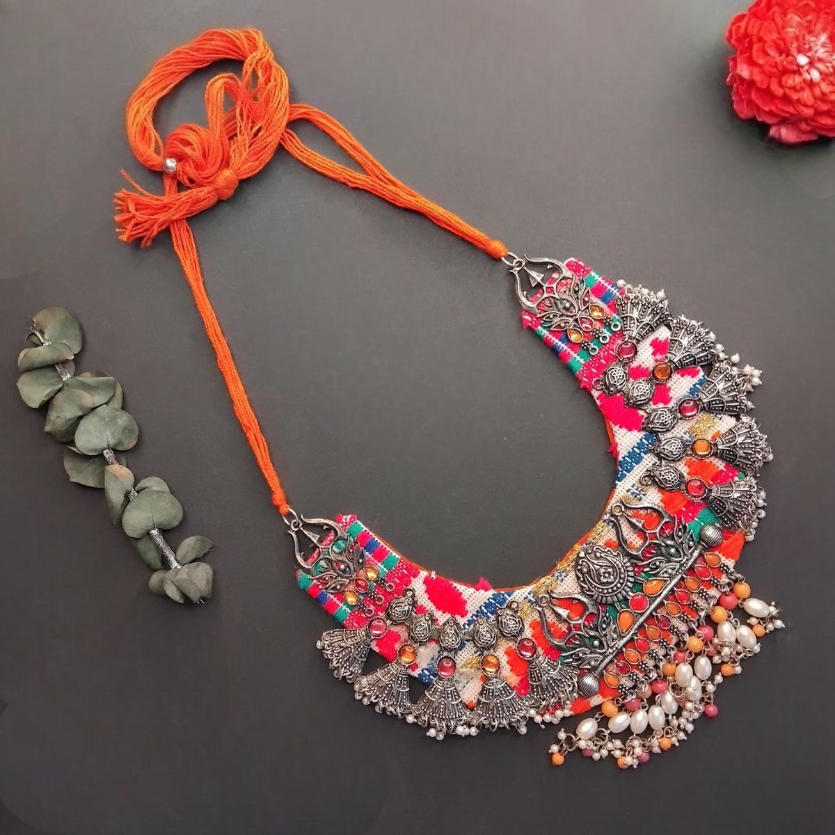SOLENA FABRIC AND BEADS HANDMADE MALA/NECKPIECE ML133