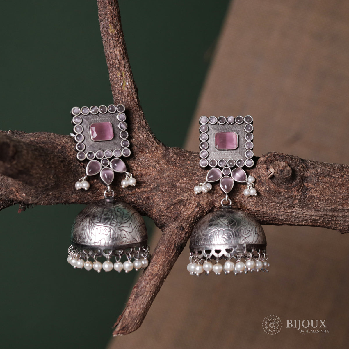 ROYAL SQUARE ELEGANCE FAUX SILVER SEMI-HANDMADE JHUMKAS ER36