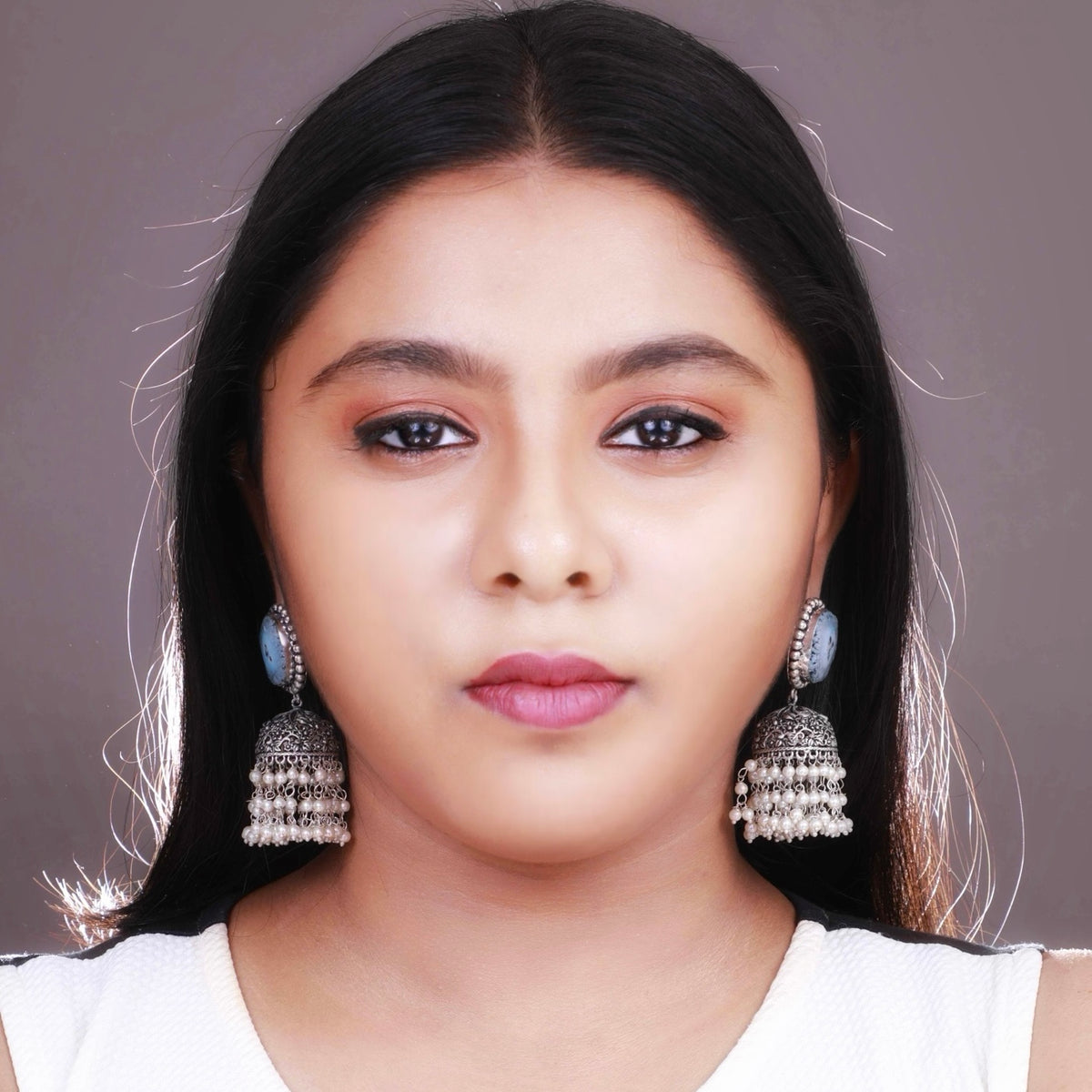 SPLENDOR DRUZY AND AGATE STONE SEMI-HANDMADE OXIDIZED JHUMKA ER54