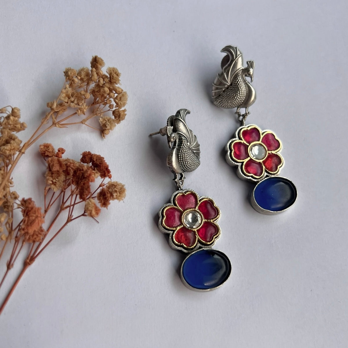 NIRVANA FAUX SILVER SEMI HANDMADE DANGLERS EARRINGS ER669