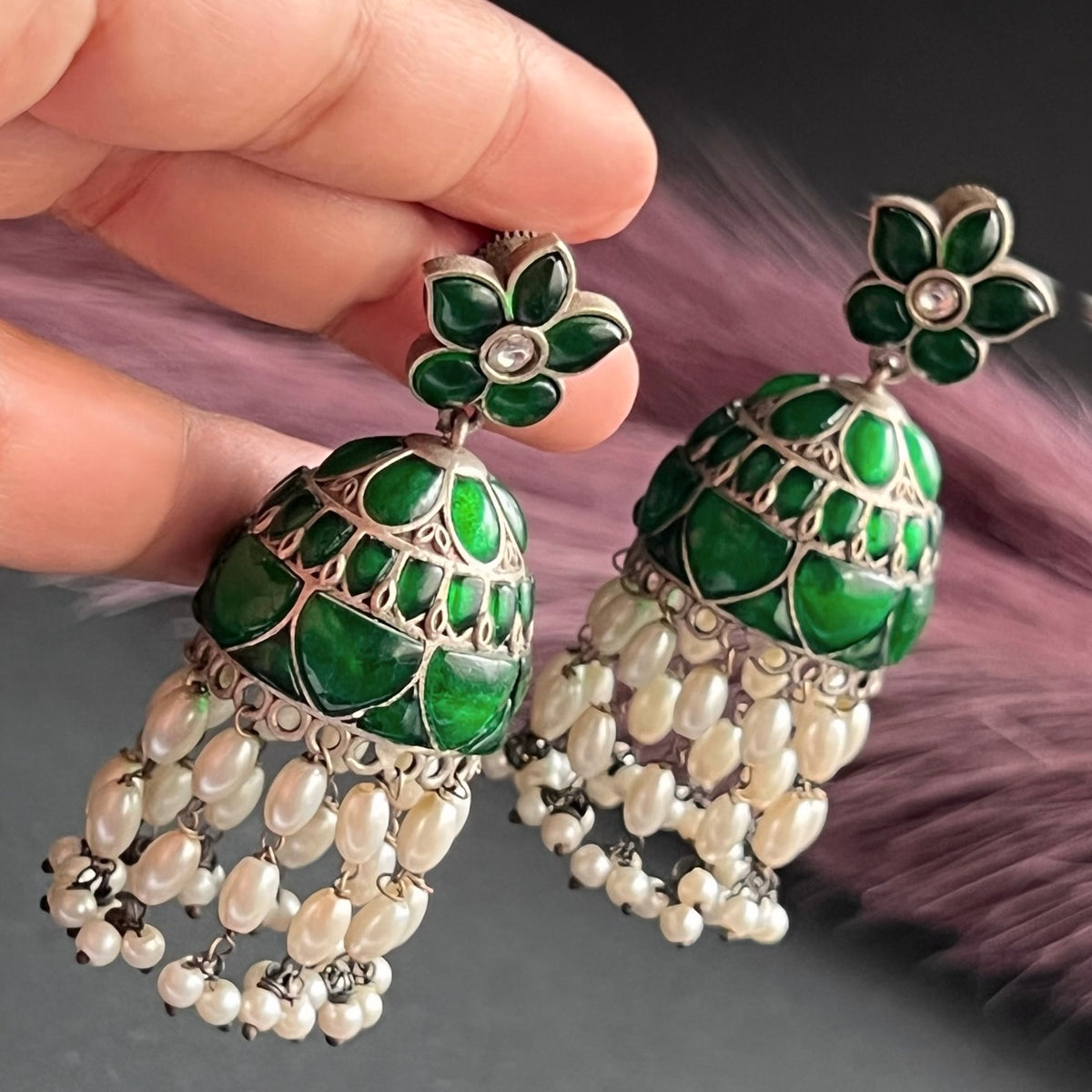 FAUX SILVER SEMI HANDMADE JHUMKAS/ EARRINGS ER698