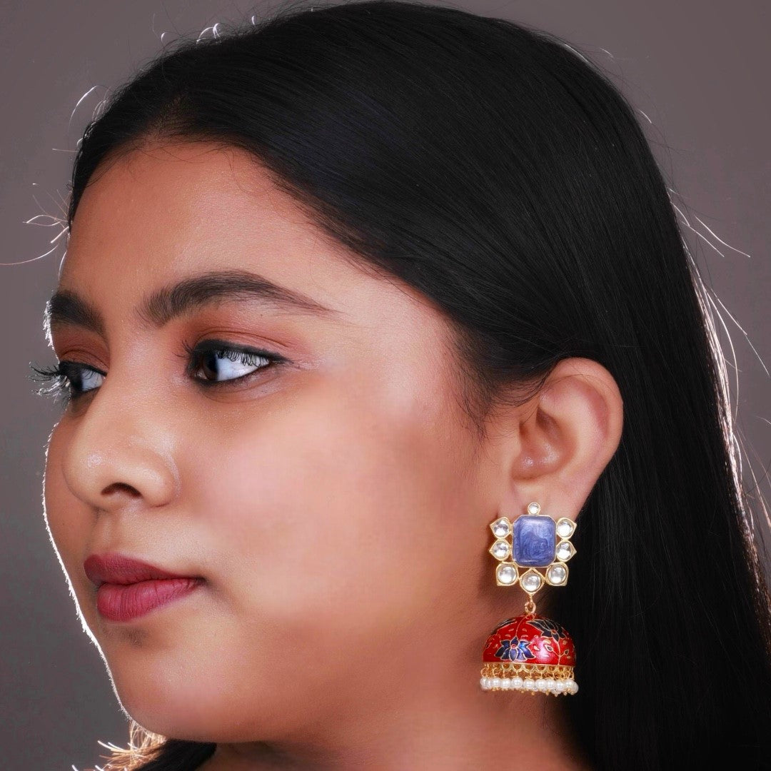 LINDA HANDMADE AND HANDPAINTED PREMIUM ENAMELLED GOLD TONED JHUMKA ER62
