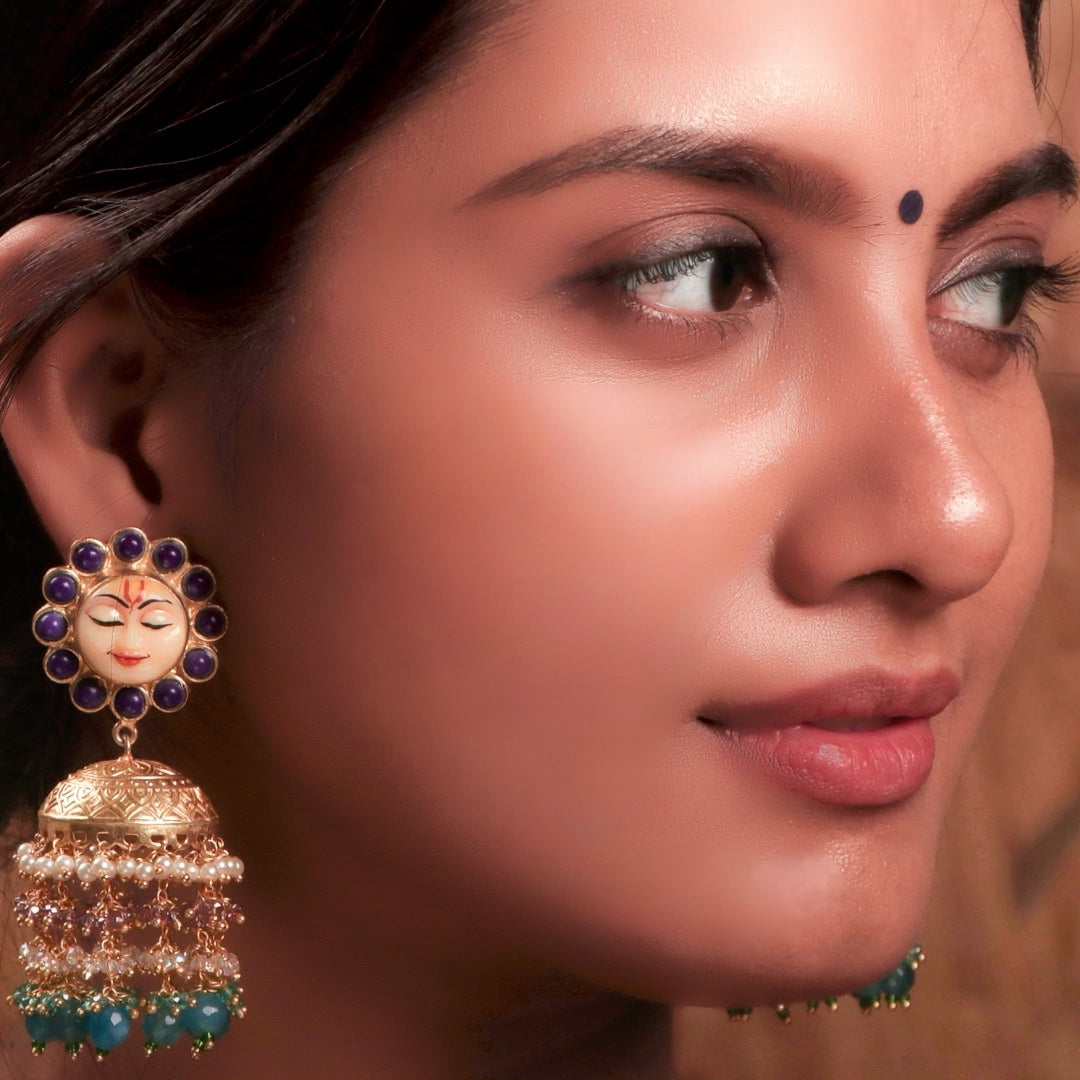 SUNFLOWER SEMI HANDMADE BEADEDJHUMKAS EARRING WITH BEADS ER90