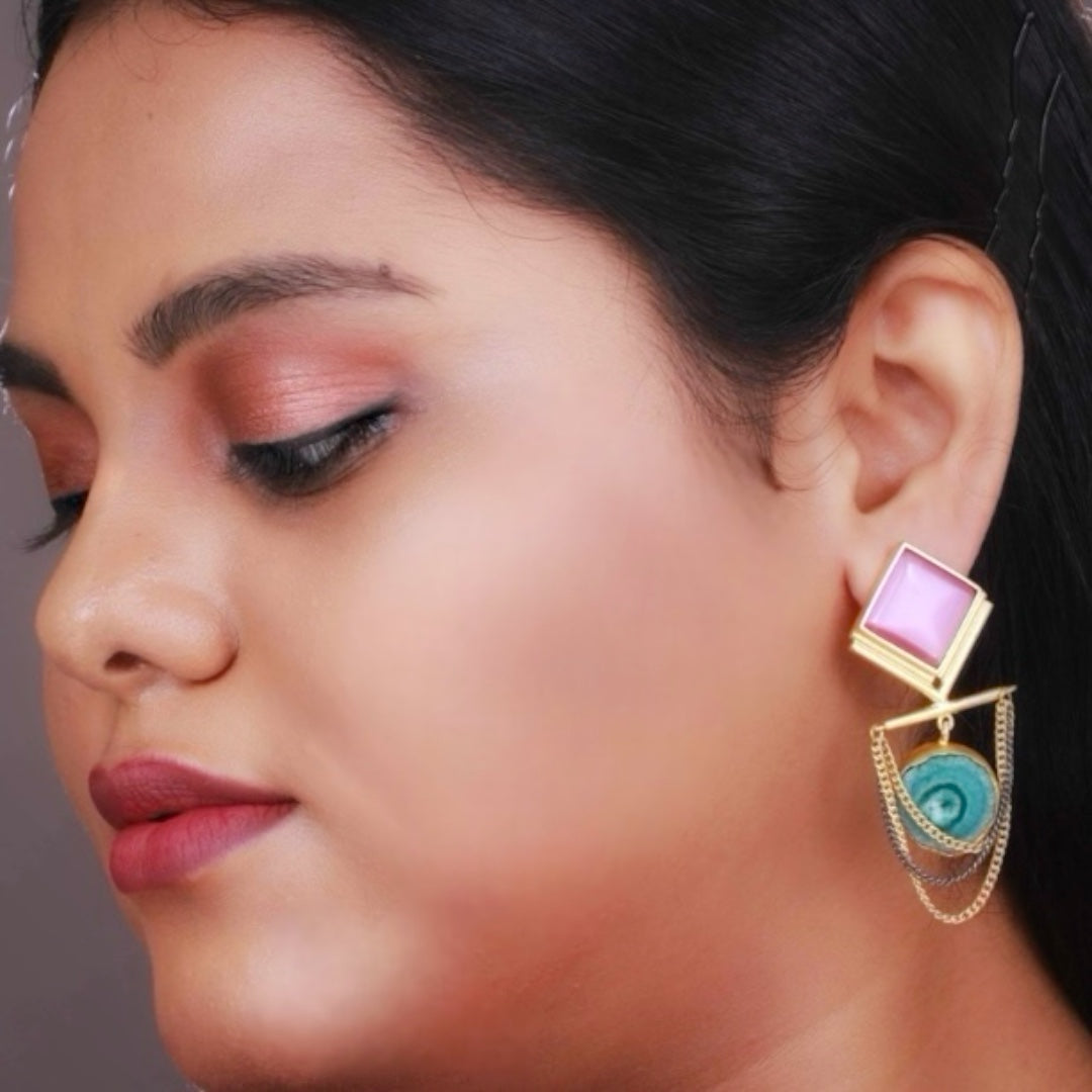 DIA RING MONALISA & DRUZY TREASURE HANDMADE AND HAMD HAMMERED EARRINGS ER77