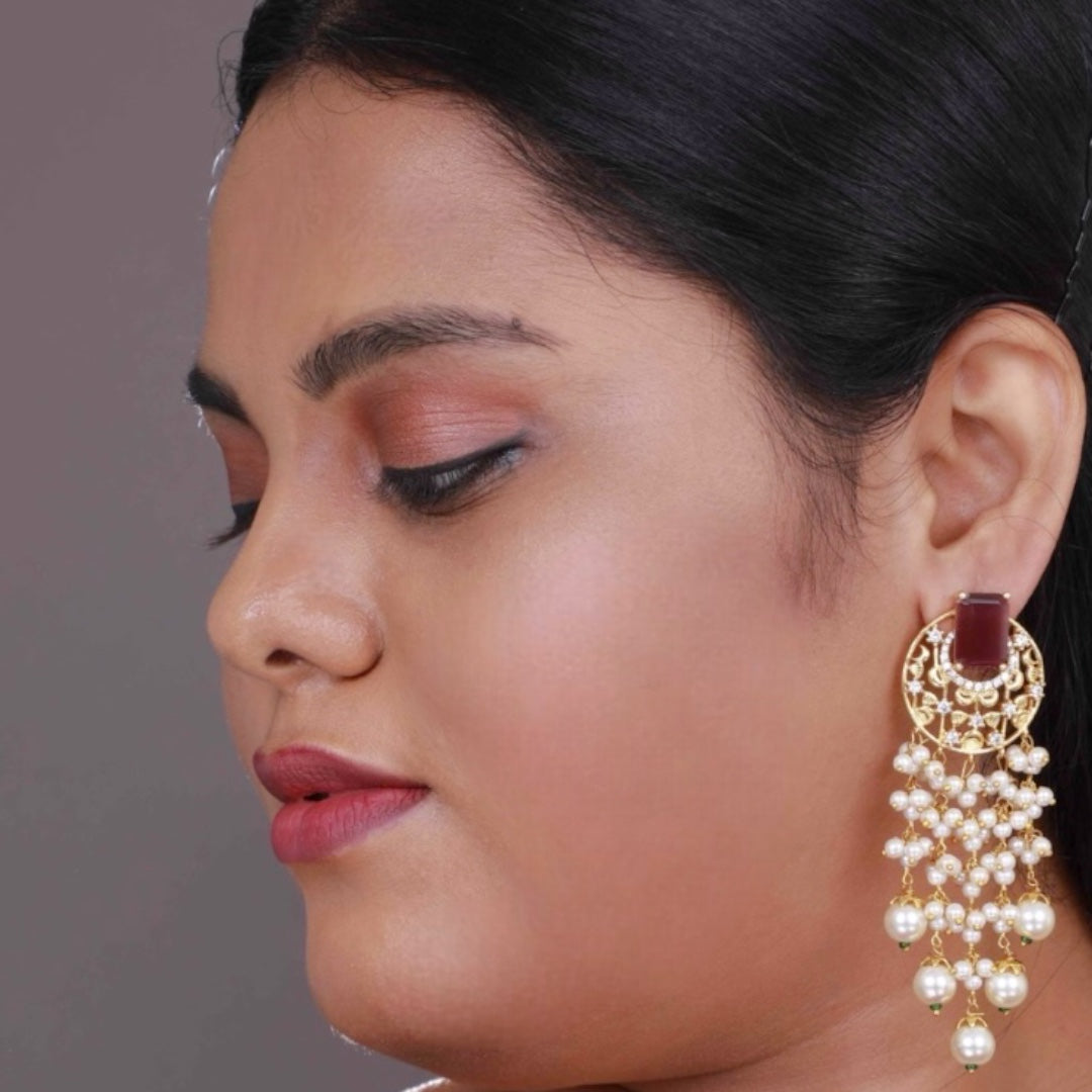 STARLITE TEARDROP STONE WITH  PEARL DROP SEMI HANDMADE DANGLER ER80