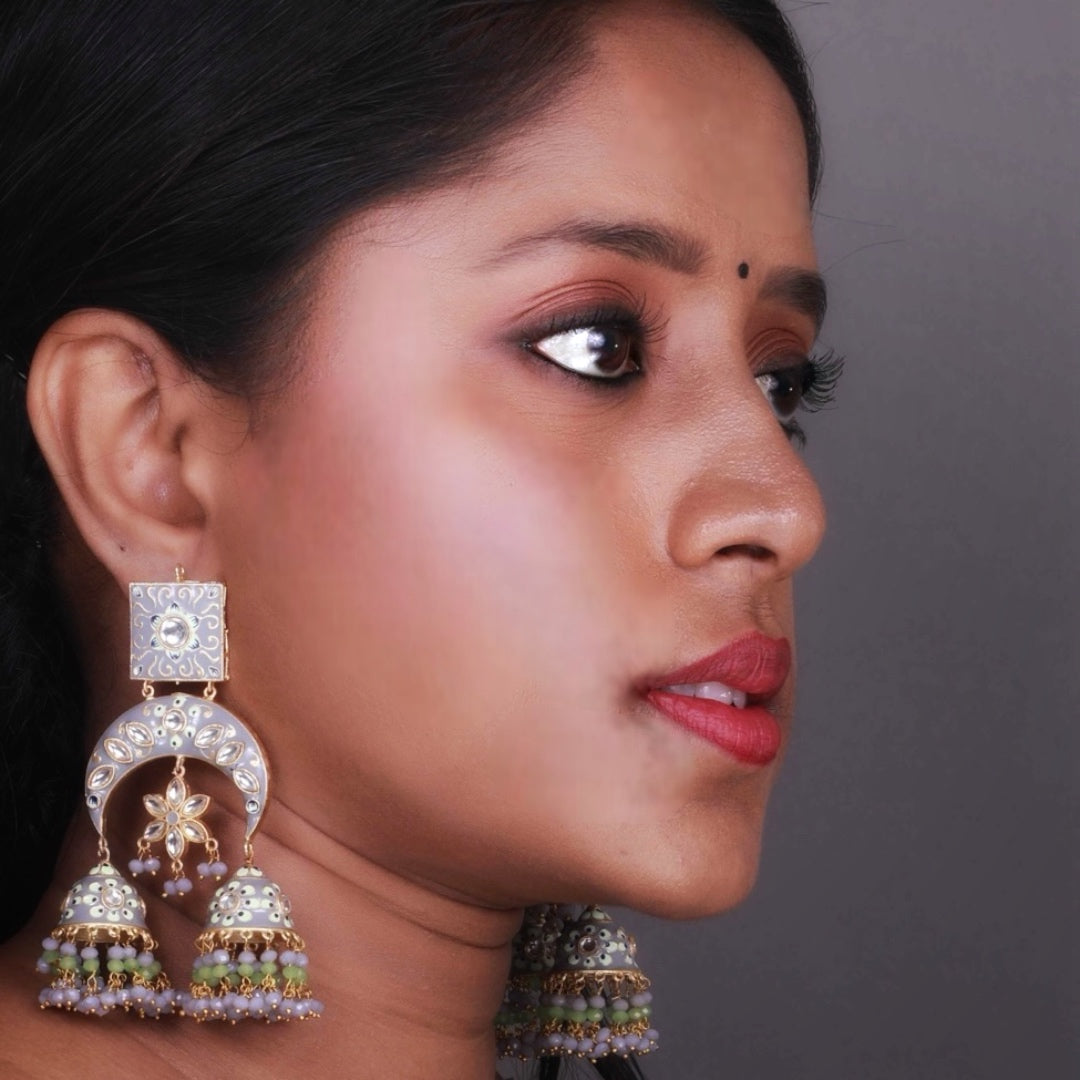 RETRO CHIC DOUBLE TIER SEMI HANDMADE MEENAKARI JHUMKAS ER81