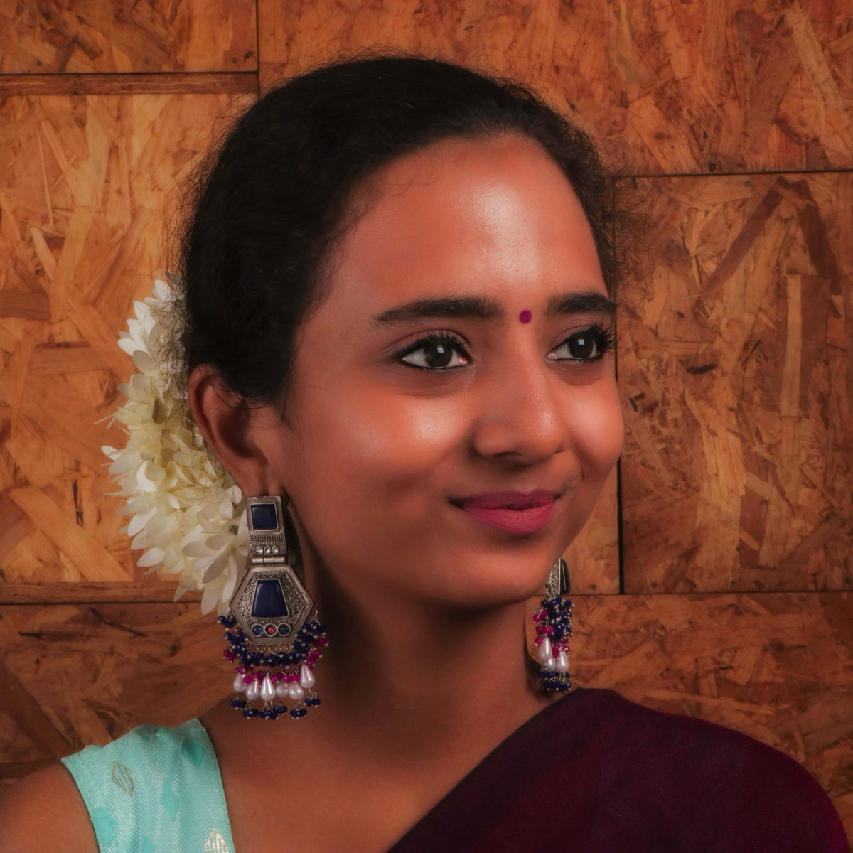 TWIN TIRE MONALISA STONE  SEMI-HANDMADE  EARRINGS ER39