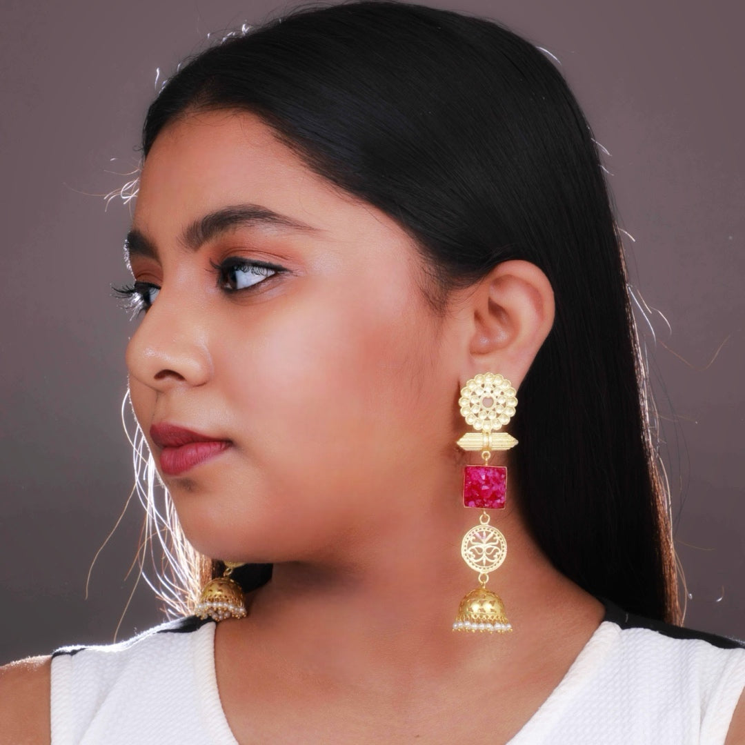 ELEGANT LIGHTWEIGHT DOUBLE-STEP SUGAR STONE HANDMADE JHUMKAS ER71