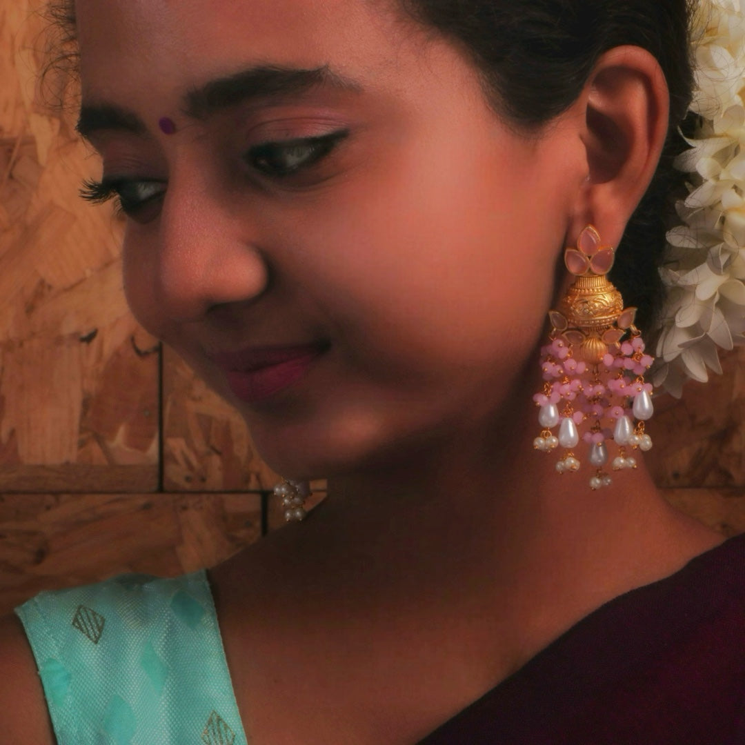 AQUARIUS SEMI HANDMADE MONOLISA AND BEADED GOLD-TONED EARRING -ER122