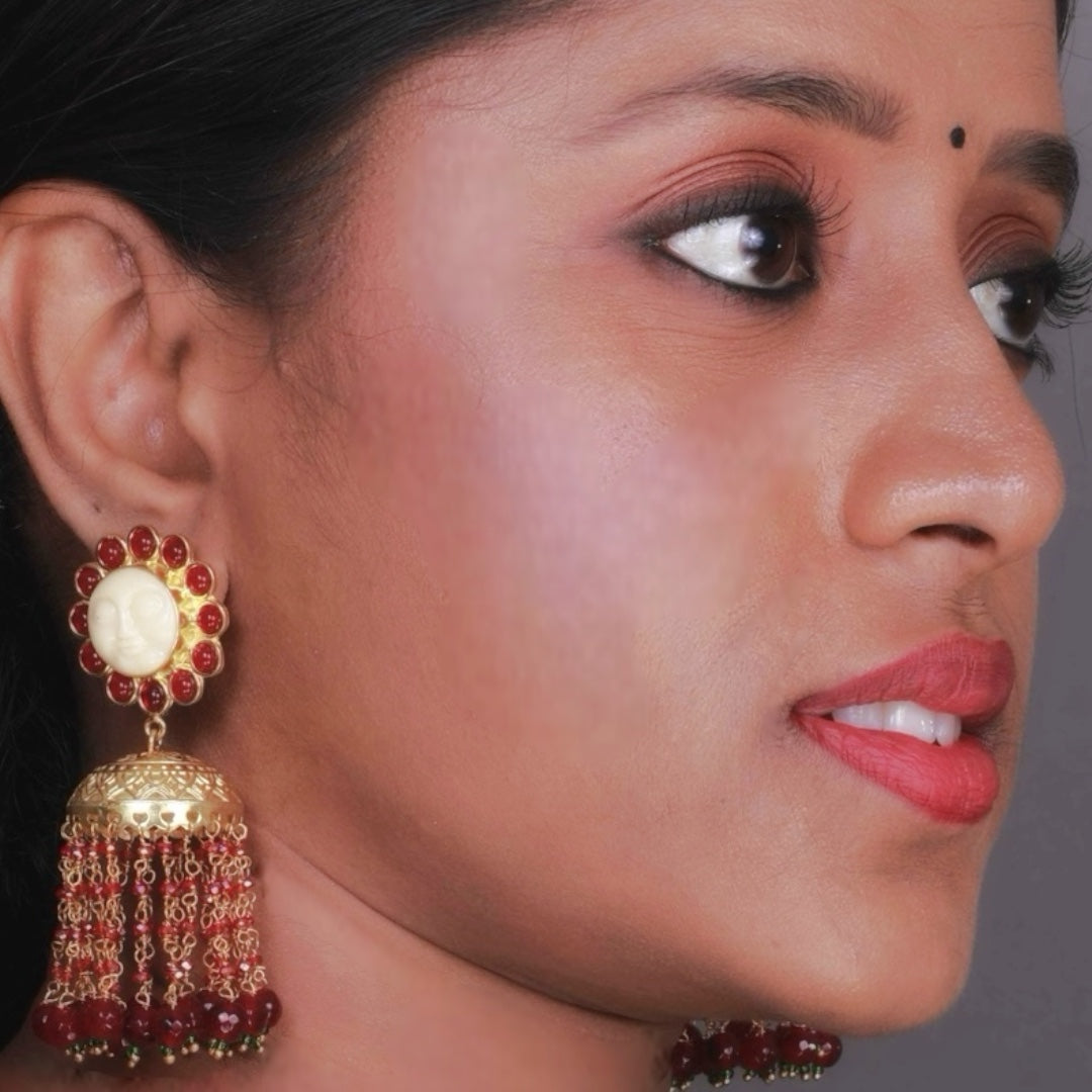 HARIKA FACE CARVED SEMI HANDMADE JHUMKAS WITH BEADS ER89