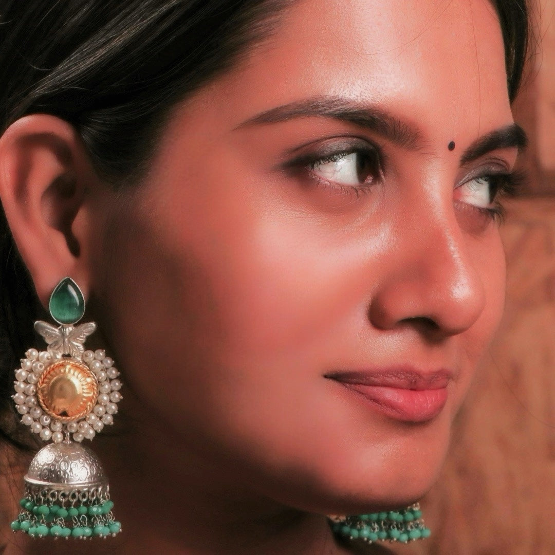 ARRIKA SILVER LOOK ALIKE HANDMADE DUALTONE JHUMKA ER105