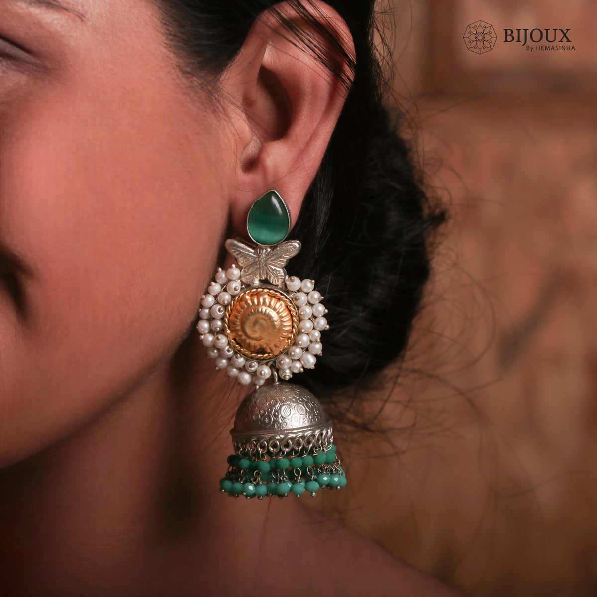 ARRIKA SILVER LOOK ALIKE HANDMADE DUALTONE JHUMKA ER105